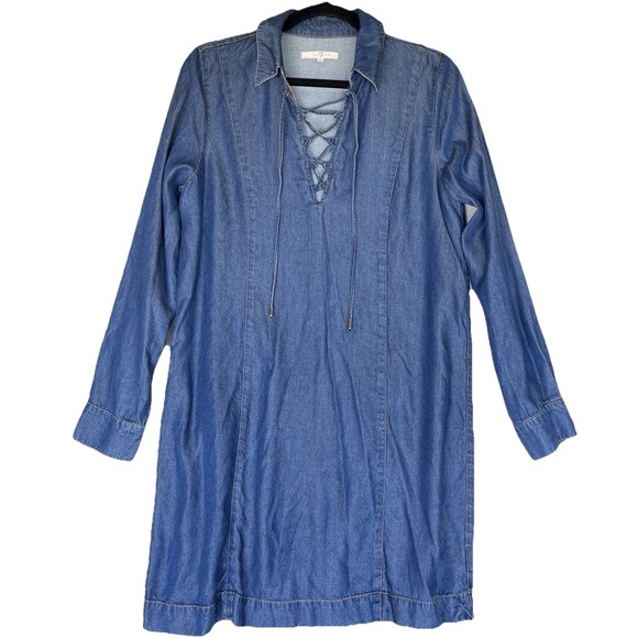 7 For All Mankind Dresses & Skirts - 7 For All Mankind Chambray Dress Womens M Long Sleeve Western Coastal Cowgirl